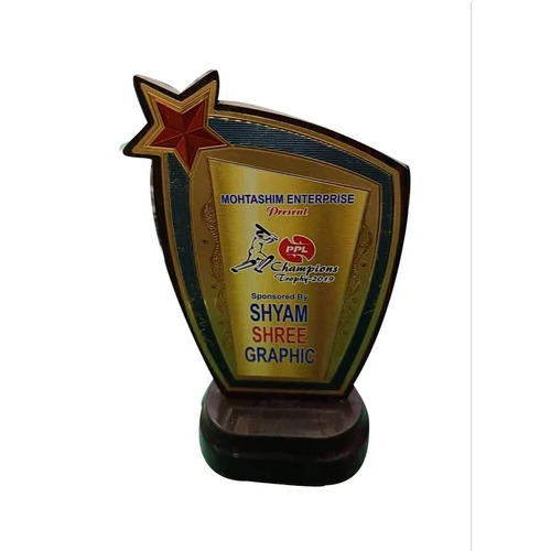 Printed Trophy - Polyresin Material Wooden Base Various Colors | Polished Finish Table Top Mounting Sports Theme Competitive Style