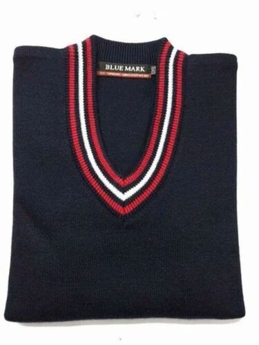 School V Neck Woolen Sweater - M, Navy Blue, Full Sleeves | Breathable, Anti UV, Quick Dry, Comfortable Fit