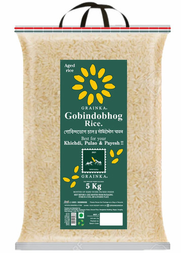 5kg Grainka Gobindobhog Rice - 5kg PP Bag, 9% Moisture, 6 Months Shelf Life | White, Medium Grain, 96% Purity, Dried