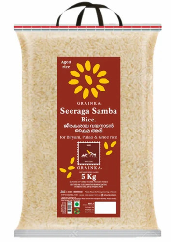 5kg Grainka Seeraga Samba Rice - 5kg PP Bag, 9% Moisture, 96% Purity | White Medium Grain, Dried, 6 Months Shelf Life