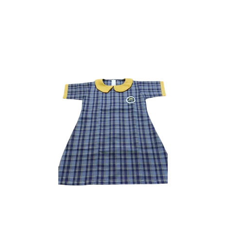 Girls School Uniform Frock - Cotton, Blue & Yellow, Check Design | Breathable, Comfortable, Washable, Formal Style