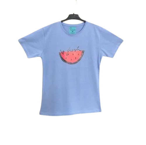 Ice Blue Printed Women T Shirts