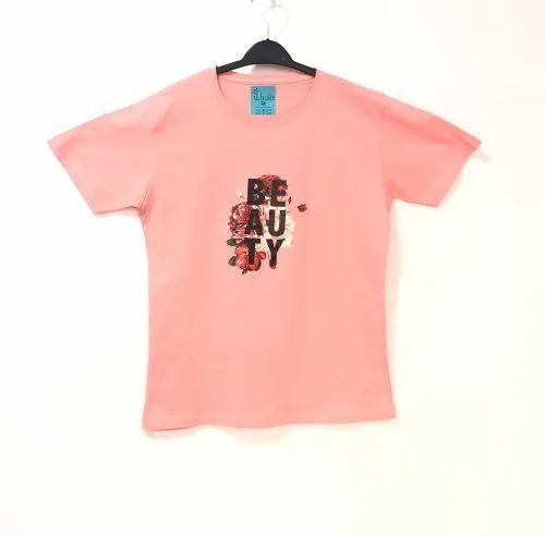 Peach Color Women Printed T Shirt