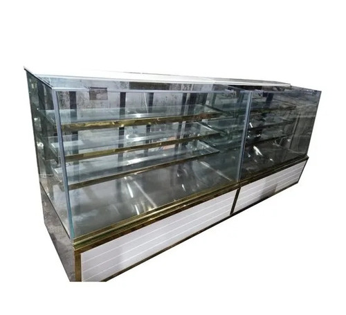 Retail Shop Sweet Display Counter - Stainless Steel, Glass, 4ft Height, White Golden, Single Phase 220V, LED Refrigeration