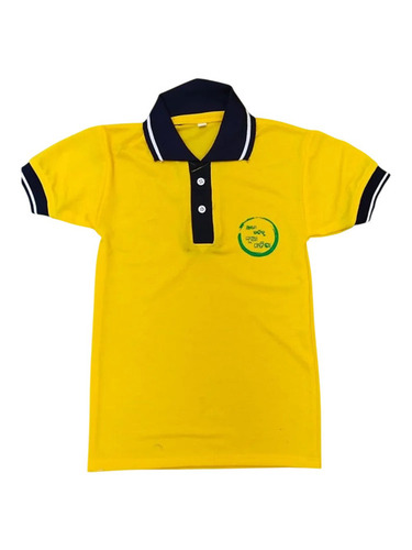 School Uniform T Shirt - Cotton Size S Yellow & Navy Blue Polo Collar | Breathable Comfortable Washable