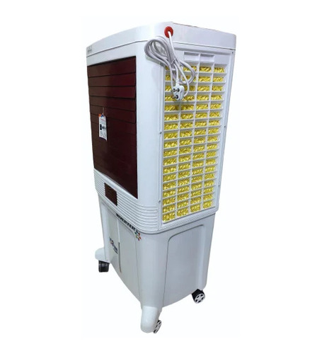 100L Plastic Air Cooler - 18 Inch Fan, White & Black, 220V | Ice Chamber, Auto-Swing Louvers, Dust Filter, Wheels
