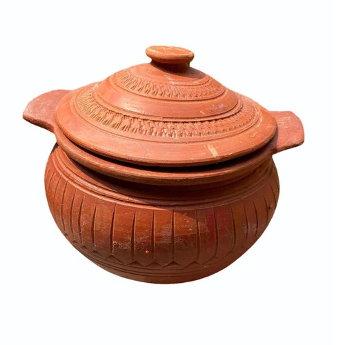 3 Litre Clay Handi - Terracotta Clay 6x8 Inch Brown | Handmade Round Shape Kitchen Use