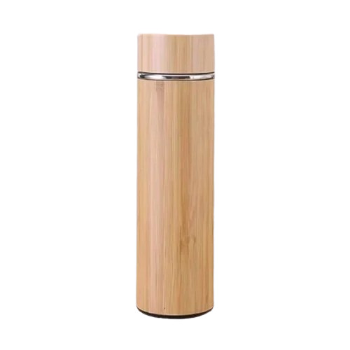 Bamboo Finish SS Flask - Stainless Steel 500ml Yellow, Screw Cap, Textured Grip, Leak Proof Durable