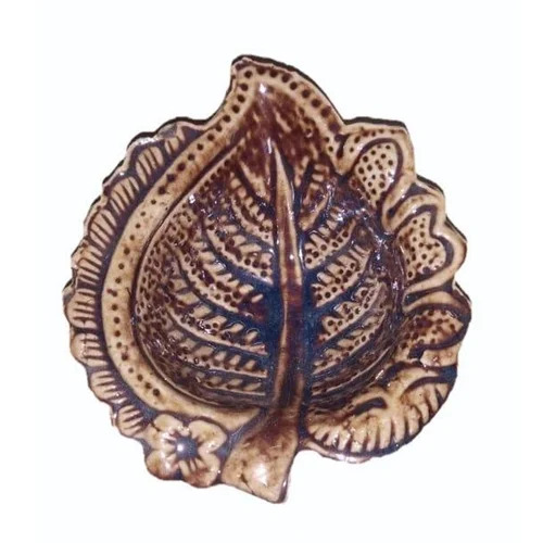 Diwali Clay Diya - Clay, Multicolor, Leaf Shape | Hand Painted, Meenakari Finish, Eco Friendly, Table Top