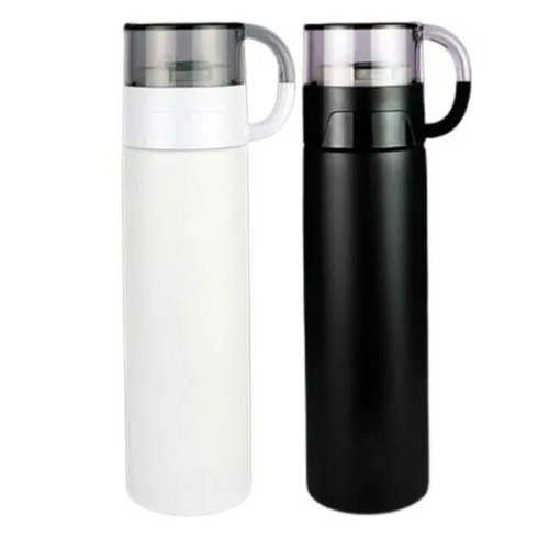 Double Walled Insulated Thermos Flask Bottle With Cup In Lid - Stainless Steel 500ml, Black White | Leak Proof, Durable, Double Wall Insulation
