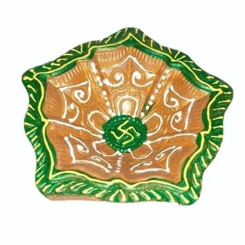 Flower Shape Clay Diya - Handmade Clay, Multicolor, Meenakari Finish | Eco Friendly, Hand Painted, Table Top, Ghee Oil Powered