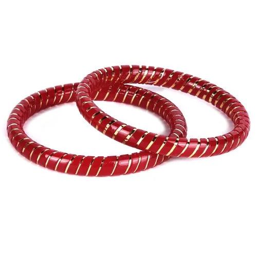 Laquered Pola Handmade Bangles - Color: Red & Golden