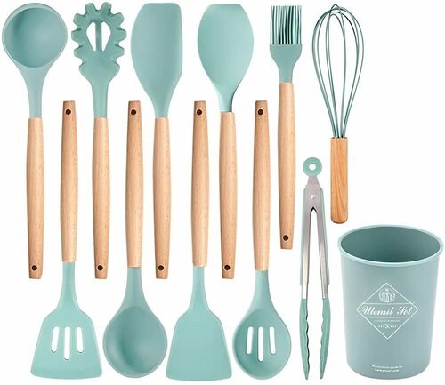 11 Pcs Kitchen Utensil Silicone Spatula Set - Eco Friendly, Standard Size, Long Lasting