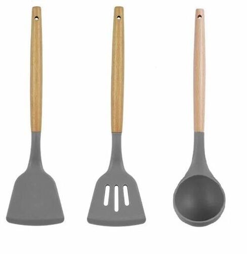 3 Pcs Grey Kitchen Utensil Silicone Spatula Set