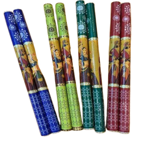 Carved Wooden Dandiya Sticks - Wooden, Multicolor | Smooth Finish, Light Weight, Painted Folk Art