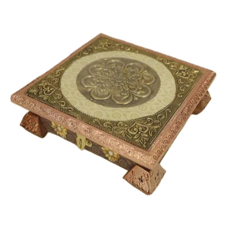 Fancy Wooden Dry Fruit Box - Wooden, 8x8 Inch, Golden | Matte Lamination, 750g Load Capacity, Square Shape