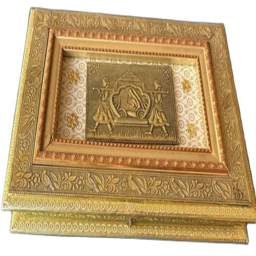 Pati Wooden Dry Fruit Box - Wood, 10x10 Inch, Golden | Matte Lamination, Square Shape, 300g Capacity