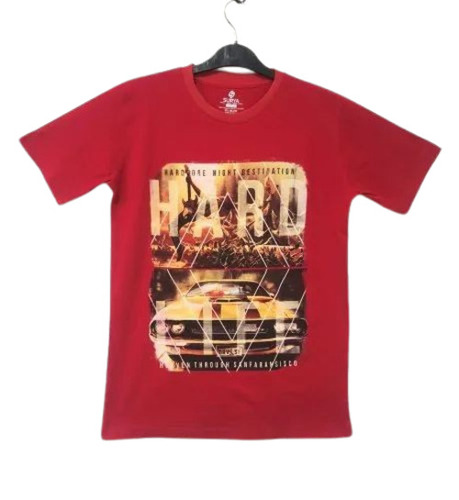 Cherry Red Men Printed Cotton T Shirt