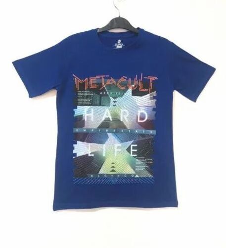 Half Sleeve Blue Cotton T Shirt - Size M, O-Neck, Printed | Lightweight, Quick Dry, Comfortable Fit