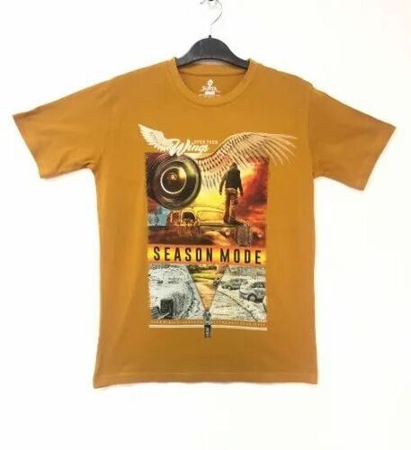 Half Sleeve Yellow Men Printed Cotton T Shirt - Cotton, M Size, Yellow | Lightweight, Soft, Breathable, Quick Dry, Comfortable Fit