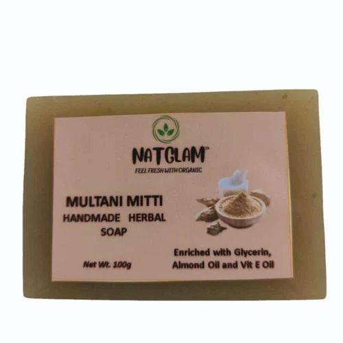 Organic Multani Mitti Handmade Herbal Soap - 100gm Solid Rectangular All Skin Types 12 Month Shelf Life | Improves Skin Tone and Texture Medium Foam Bath Soap