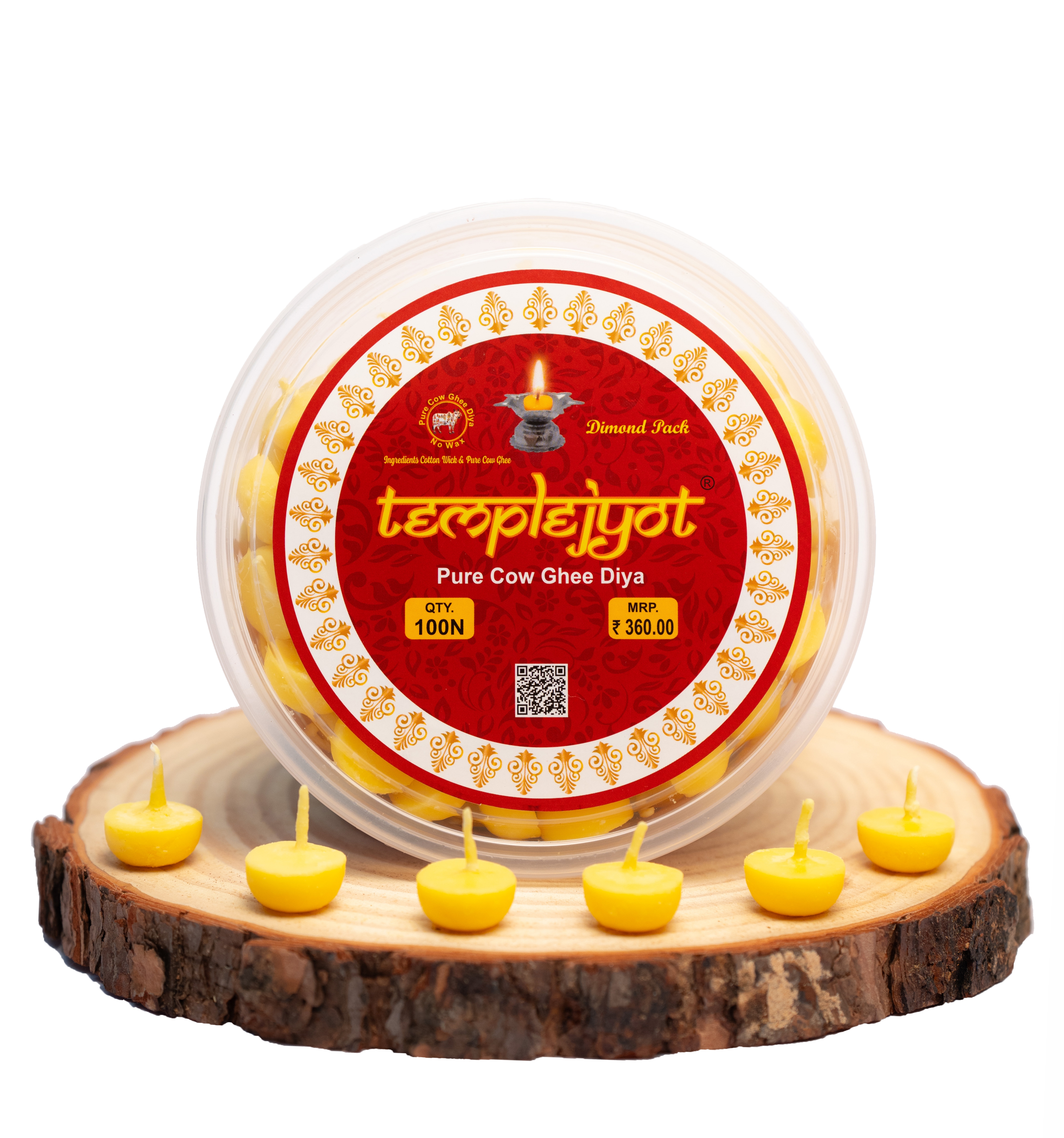 Templejyot Pure Cow Ghee Diya (100 Pcs) - Color: Yellow
