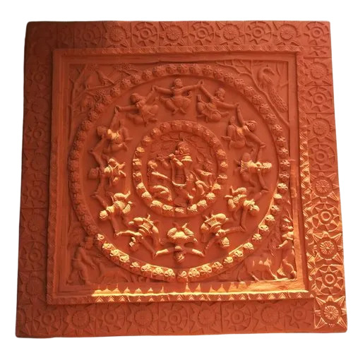Terracotta Wall Mural Krishna Flute - Color: Brown