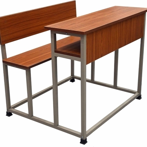 2 Seater Student Bench with Shelf - Wooden Brown Machine Cut Iron Frame | Durable Easy to Clean Ergonomic Design