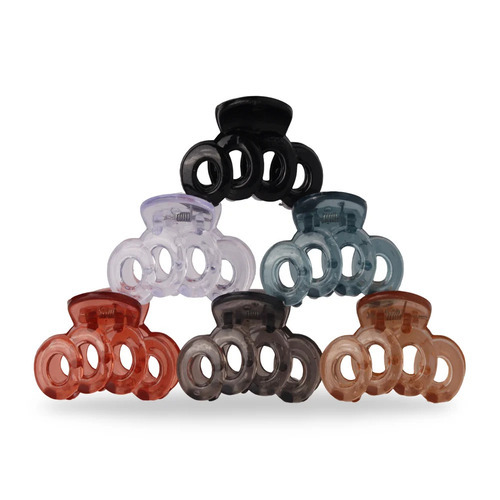 42mm Ladies Transparent Fancy Hair Clutcher - Polystyrene Plastic, Small Size, Multicolor | Unbreakable, Modern Style, Packet of 12