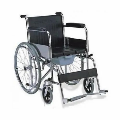 6 Commode Wheelchair - Foldable Frame, 18" Seat Width, Black | Durable, Hospital Use