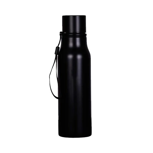 Black Stainless Steel Bottle - 750 ml Matte Black, SS 204, Single Wall | Leak Proof, Rust-Proof, Durable, Strap Included