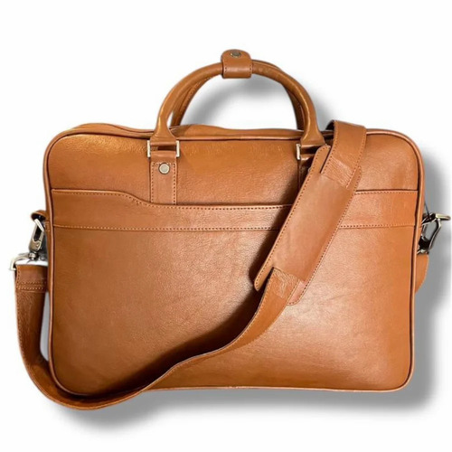 Camel Brown Leather Laptop Bag - Leather, Standard Size, Brown | Eco Friendly, Comfortable, Good Quality for Office Use