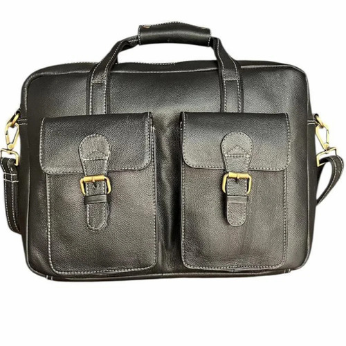 Charcoal Black Leather Laptop Bag