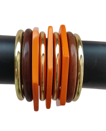 Designer Wooden Resin And Brass Bangles For Women And Girls - Brass, 2.6 Inch, Multicolor | Carved, Fashion, Round, Modern Style