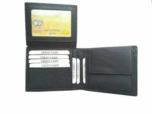 Mens Black Leather Wallet - Leather, Standard Size, Black | Folded, Open Closure, Daily Use, Eco Friendly Box Packaging