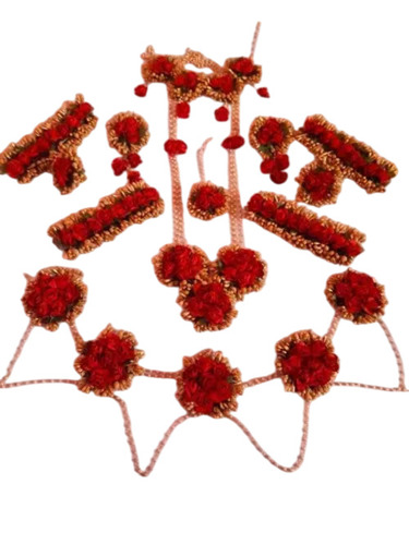 Red Flower Wedding Necklace Set - Paper Flowers Red and Golden Ladies | Includes Necklace Earrings Bajuband Bracelet Mang Teeka