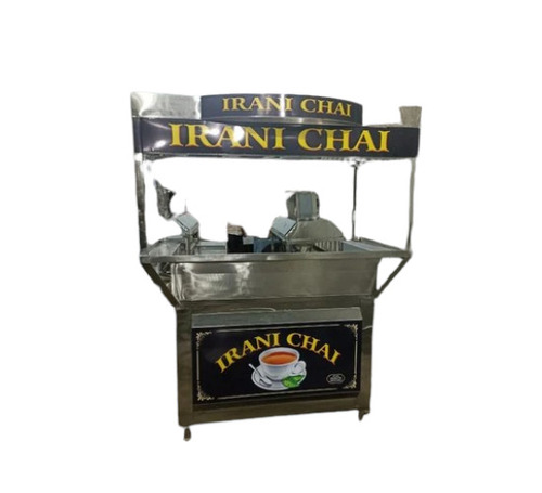Stainless Steel Tea Counter - Stainless Steel, Multicolor Glass & Metal | Polished Surface, Burner for Street Food Stall