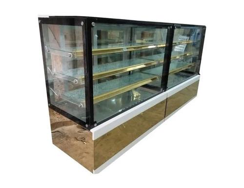 Sweet Display Counter - Stainless Steel & Glass Silver & Golden | Polished Corrosion Resistant for Shops & Bakery