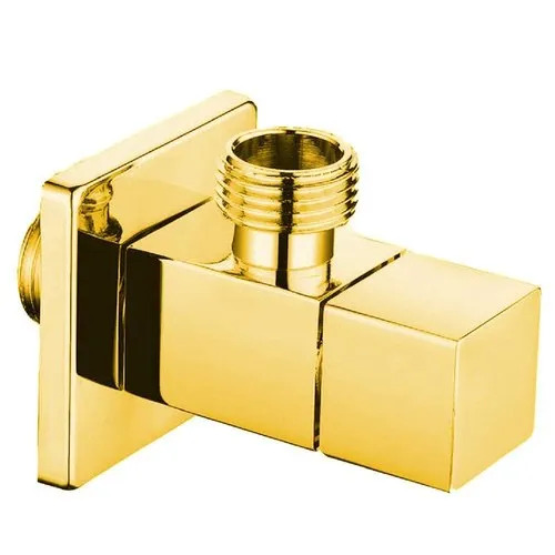 Brass Gold Angular Angle Valve Stop Cock - Brass 1/2 Inch Gold 0.5 MPa | Durable Glossy Finish Wall Mounted Square Shape