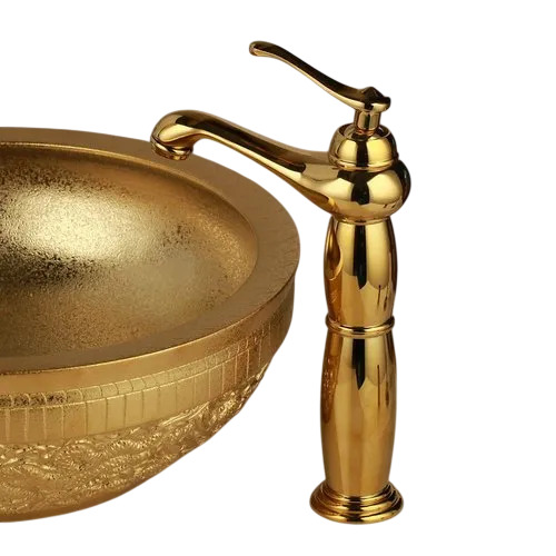 Brass Single Lever Basin Mixer Tap - Brass, 12 Inch, Gold Plated, Fixed Spout | Durable, Rust Proof, Single Hole