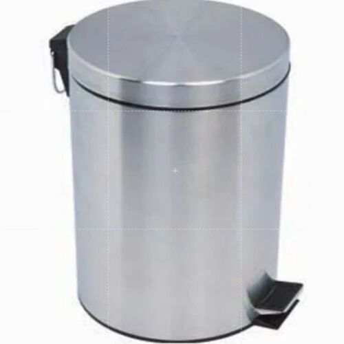 Stainless Steel Pedal Dustbin - 10 Ltr, Silver | Open Round Mouth, Fine Finished, Office Use