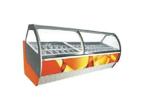 Ice Cream Display Counter - Stainless Steel, Glass, Multicolor, Rectangular | LED Lighting, Refrigeration, Polished Surface