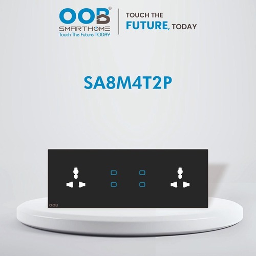 Nubee Home Automation Touch Switch Sapphire Series SA8M4T2P - ABS/Toughened Glass, Black, 230V | Waterproof, Fire Retardant, Capacitive Touch