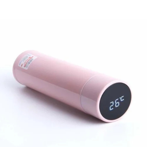 500ml Pink Stainless Steel Water Bottle, Vacuum Insulated, LED Temperature Display, Leak Proof Screw Cap