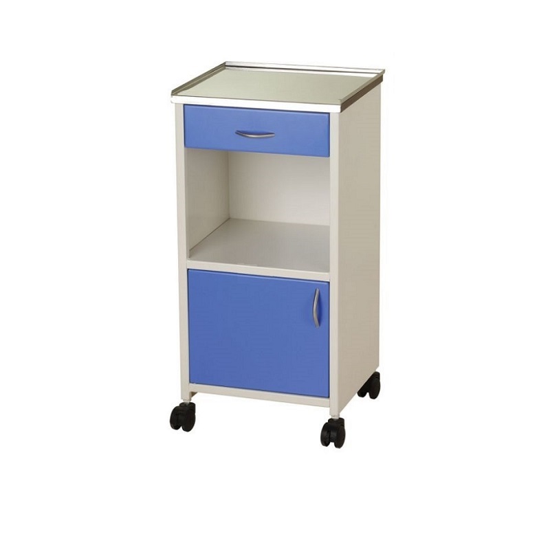 Bed Side Locker - Machine Pressed CRCA Steel 410x410x820mm White Blue Drawer & Storage Box on Wheels