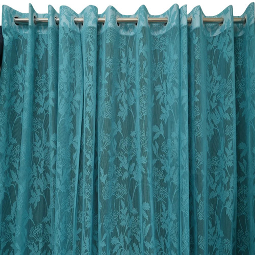 Polyester Net Curtain 5x3 Feet Aqua Teal - Sheer, Floral, Eco Friendly, Easily Assembled