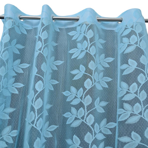 Polyester Leaf Sky Blue Net Curtain - 5x3 ft, Sheer, Light Weight | Modern Design, Eco Friendly, Easily Assembled