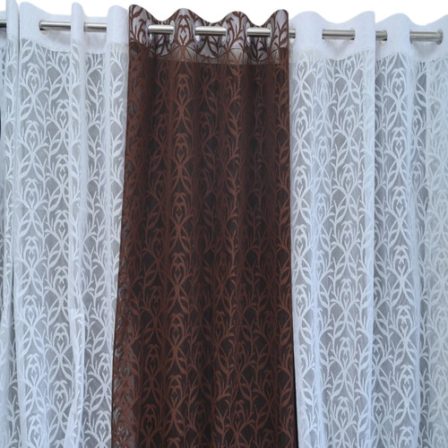 Polyester Leaf White And Brown Net Curtain