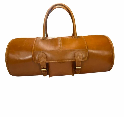 Brown Leather Duffle Bag - Leather, Standard Size, Brown | A Grade, Plain Pattern, Stylist Design, Long Lasting