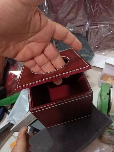 Brown Leather Rectangular Tissue Box